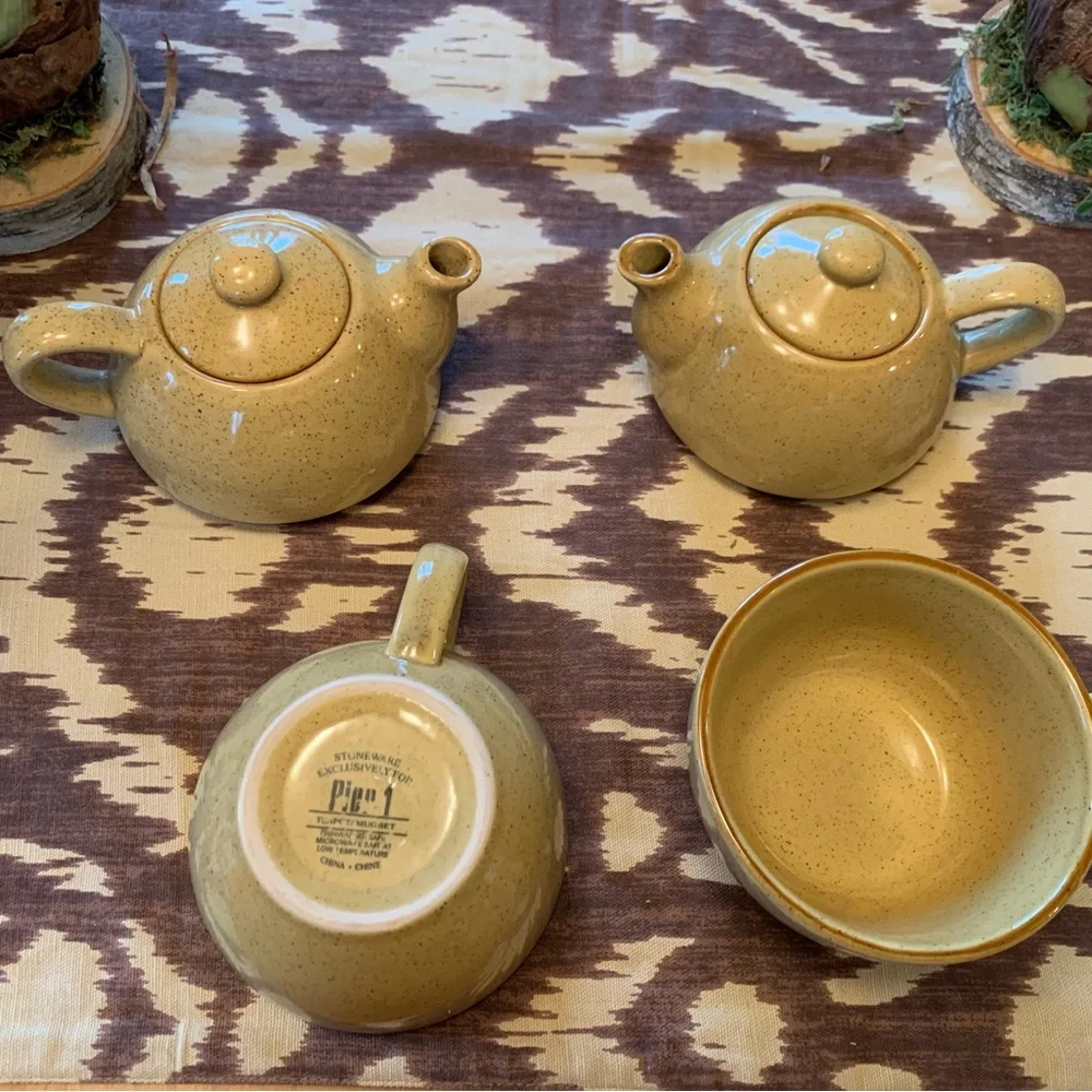 Pier 1 imports, stacking, stoneware, mug, and teapot set of two